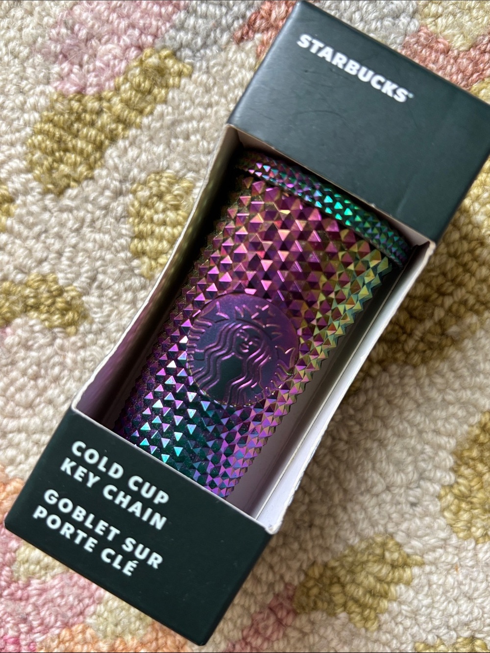 Starbucks Oil Slick Rainbow shimmer Gemstone Cold Cup Key Chain NWT sparkly glow